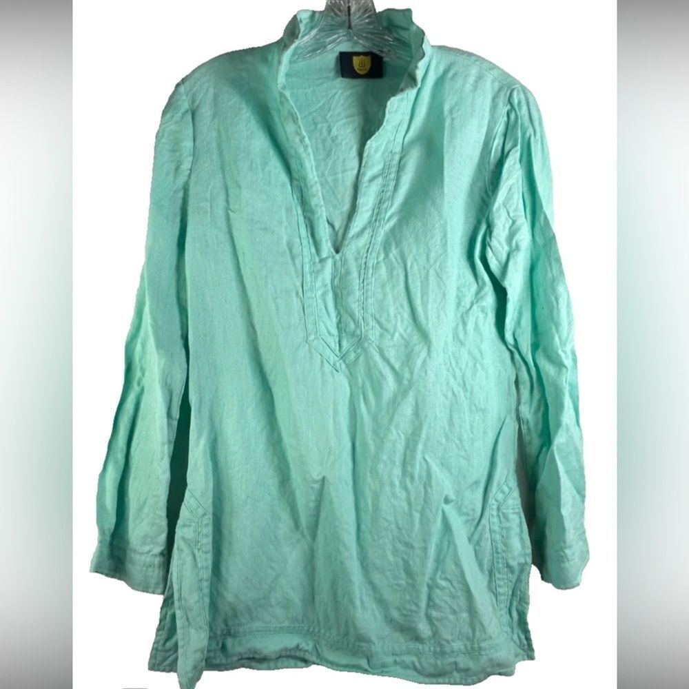 Guru Linen green Boho Festival Lagenlook relaxed casual Tunic ladies small top